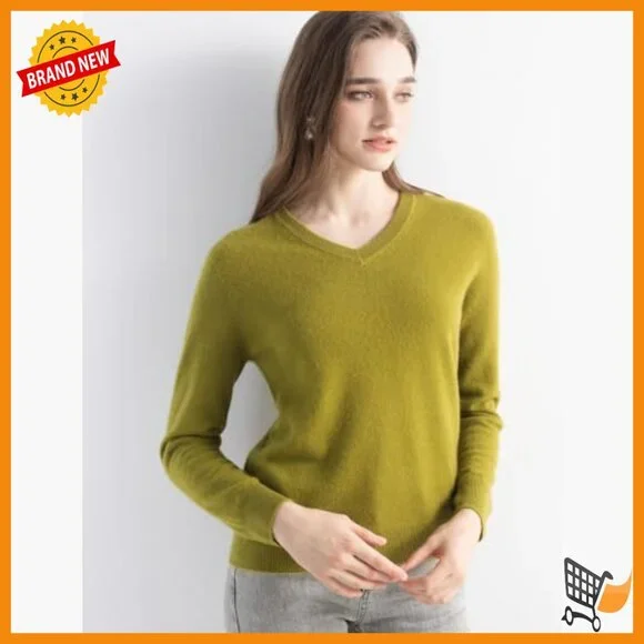 100% Cashmere V-Neck Sweater, Slim Fit, Seamless Knit, Fall Winter Wear